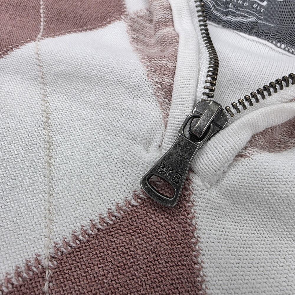 BKE Sweater Mens Large White Brown Argyle 1/4 Zip Mock Neck Cotton Knit Pullover - Picture 10 of 16